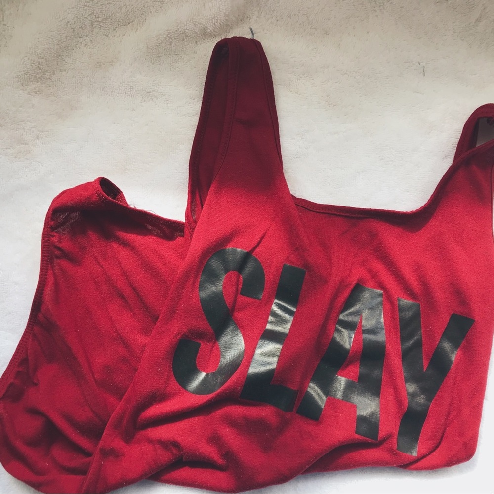 maroon ‘slay’ bodysuit